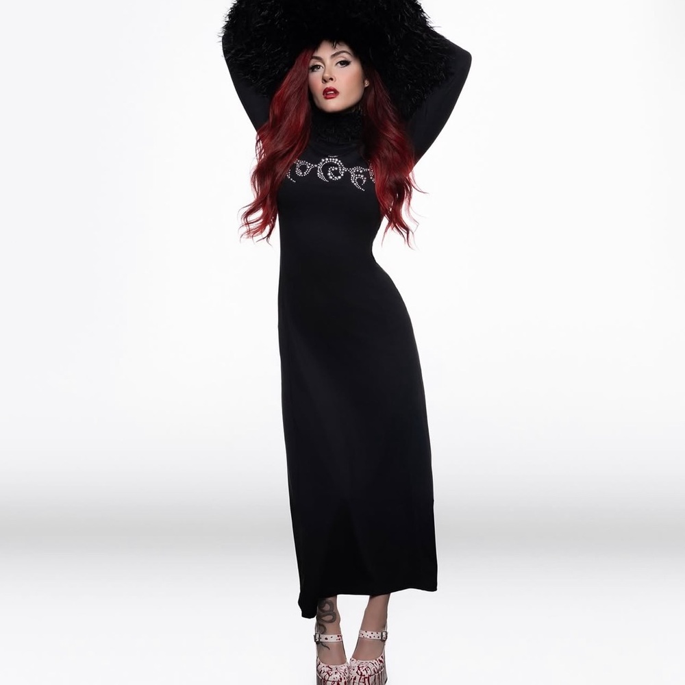 Black Turtleneck Bell Sleeve Cocktail Dress